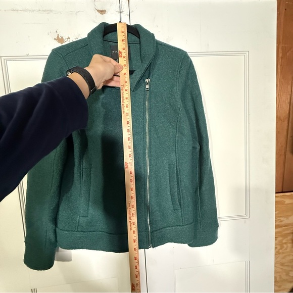 Tahari Moto Sweater Jacket Boiled Wool Green Size Large Textured Pockets - Picture 4 of 11